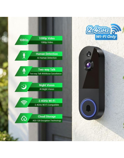 1080P Wireless Doorbell Camera with AI Detection &amp; Night Vision | Kodvision