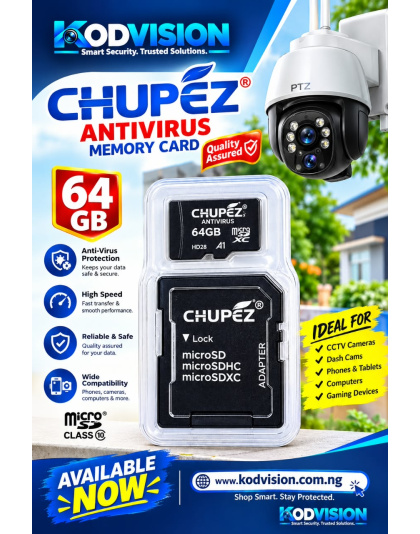 CHUPEZ 64GB Antivirus MicroSD Memory Card Class 10 with SD Adapter – A1 Storage for Phones, Cameras &amp; CCTV